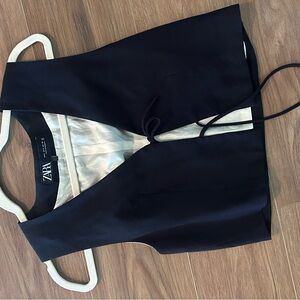 Zara Black and Cream Sleeveless Top